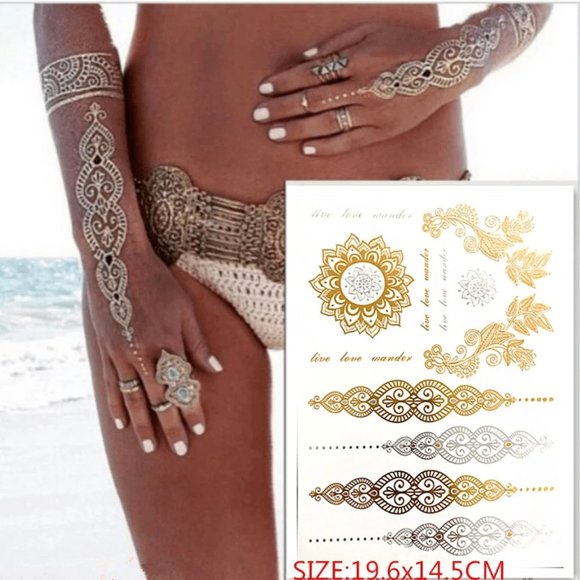 3 sheets Golden Silver Temporary Tattoo - Picture 10 of 16